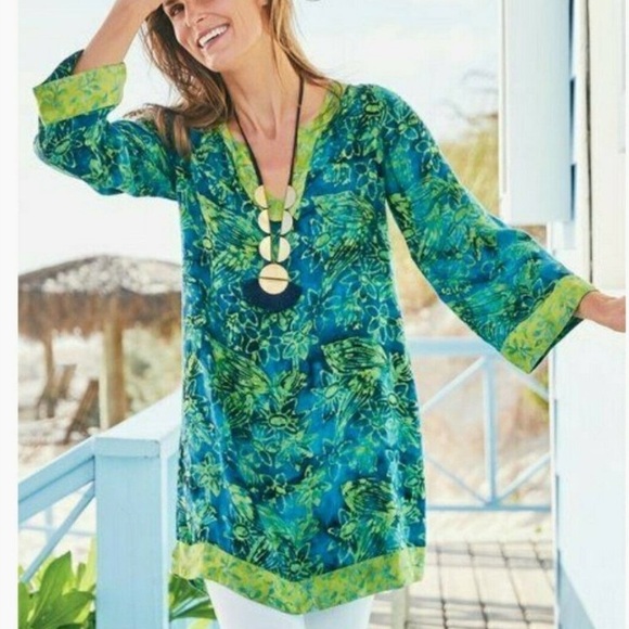 Soft Surroundings Anaisha Tunic Blouse Colorful Blouse Size XL Floral Blue - Picture 1 of 7